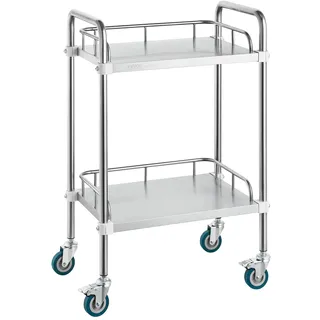 Vevor Labor-Rollwagen, 2-Regal-Rollwagen aus Edelstahl, Labor-Servierwagen mit Lenkrollen, Laborwagen Dentalwagen für Klinik, Labor, Krankenhaus, Salon, 385 x 548 x 865 mm