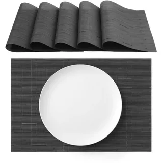 AGYO Platzdeckchen 6er Set Tischsets abwaschbar rutschfest schwarz anthrazit Tischsets Platzsets für Küche Esszimmer