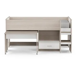 Calicosy Kombibett mit schreibtisch 1 schublade 90x200 cm lattenrost inklusive - nano 120,9/204,5/103,3 cm , Eschefarben , Holzwerkstoff , Babymöbel & Kindermöbel, Kinderzimmer & Jugendzimmer, Kinderbetten, Hochbetten