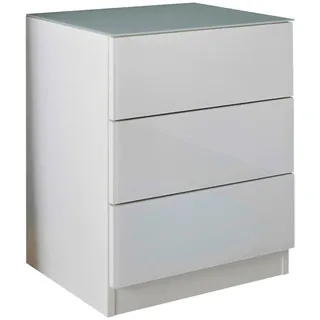 Carryhome Nachtkästchen , Weiß , Holzwerkstoff, Glas , 3 Schubladen , 46x57x40 cm , Schlafzimmer, Nachtkästchen