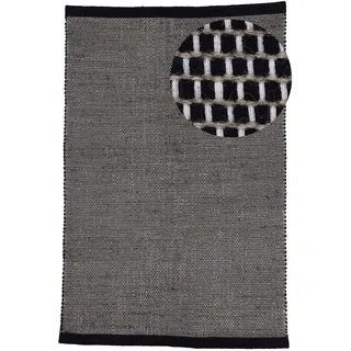 carpetfine Wollteppich »Mona, auch als Läufer« rechteckig 5 mm Höhe 80% Wolle, Wendeteppich aus Wolle/Baumwolle, Wohnzimmer, schwarz