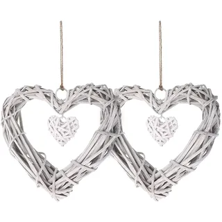 Spldsun 2 Stück Weidenkranz, Herz Korbweide Kranz Dekor, Handgemachter Rattan-Herz-Form-fertigkeit Für Photo Wall Display Decor DIY Dekoration Hängen Wand-Dekor-Rahmen-Grau-Weiß