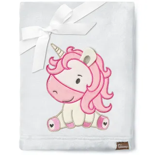 Be Mammy Warme Kuscheldecke Babydecke Blanket Baby Geschenk BE20-168 (Hellgrau - Einhorn)