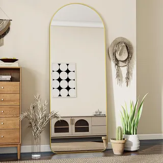 Koonmi 53 x 163 cm Gewölbter Top Ganzkörperspiegel mit Runden Ecken - Ganzkörperspiegel Groß Frei Stehend-Hängend-Lehnend, Boden Standspiegel als Ankleidespiegel für Wohnzimmer, Gold