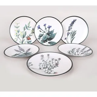 WELL HOME MOBILIARIO & DECORACIÓN Service Teller-Set, 6-teilig, Keramik, Weiß, Grün, Violett und Schwarz