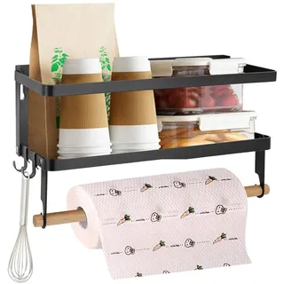 Jolitac Magnetisches Kühlschrank-Gewürzregal, platzsparend, Organizer, schwarzes Regal am Kühlschrank, Küchenpapierhandtuchhalter, faltbares Design (schwarz, klein)