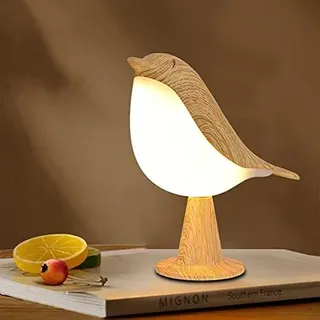 Nachttischlampe mit Touch-Steuerung, Aromalampe, niedliche vogelförmige LED-Tischlampe mit USB-Ladeanschluss, 3-fach dimmbares, kreatives Nachtlicht (Holz)