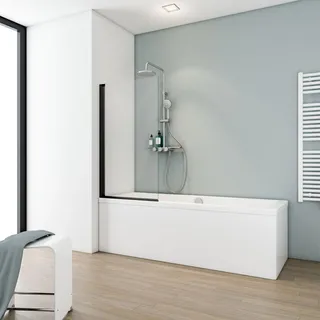 Schulte Duschwand Berlin, 70 x 130 cm, 5mm Sicherhaitsklas klar hell, Schwarz-matt, Duschabtrennung für Badewanne - Schwarz