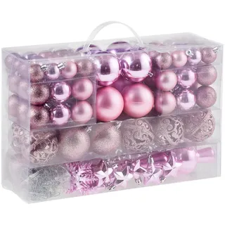 X-Mas Christbaumkugel-Set , Pink , Kunststoff , 111-teilig , 3 cm Schubladen , 36x23x12 cm , Dekoration, Weihnachtsdekoration, Christbaumschmuck, Christbaumkugeln