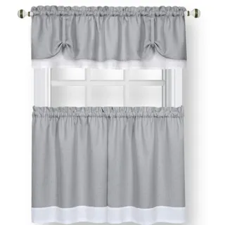 Achim Home Furnishings Weiches Fenster- und Volant-Set, Polyester, Grau/Weiß, 24" W x 58" L (Pack of 1)