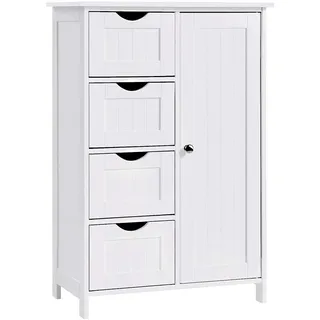 BAKAJI Badezimmerschrank, Beistellschrank Kommode mit 4 Schubladen und Schranktür, verstellbare Regalebene, Badschrank Sideboard für Wohnzimmer, Küche, Flur