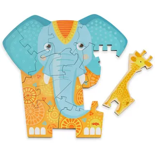 HABA 2011068001 - Puzzle 2in1, Elefant, 2-seitiges Holzpuzzle, 12 Teile
