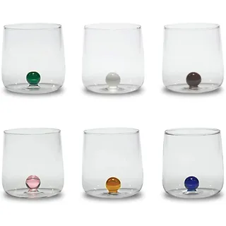 Zafferano Bilia Glasbecher - Handgemachtes Borosilikatglas, Verziert mit bunter, farbiger Glaskugel im Inneren, cl 44 h 90mm d 88mm - Set 6 Stück (Bunte Mixbox)