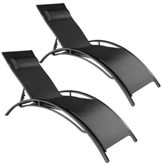 tectake Gartenliege 2er Set Alina, 180 x 59 x 50 cm, schwarz , Schwarz , Kunststoff , 59x81.5x180 cm , Gartenmöbel, Gartenliegen