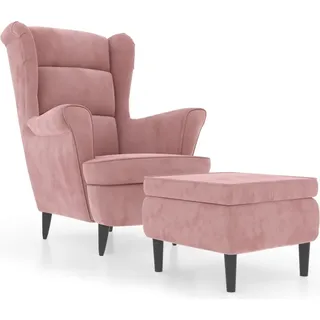 SYFAXTM Ohrensessel mit Hocker Rosa Samt - Rosa