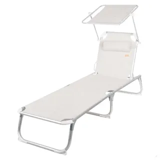 Aktive Sunhade & Pillow Klappbare Sonnenliege 5-fach Verstellbar - Beige - 186 x 49 x 30 cm