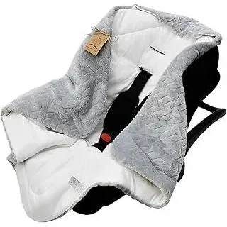 DANKAEinschlagdecke für Babyschale, Kinderwagen, Kindersitze und Maxi Cosi - Baby Decke für Neugeborene, 80x80cm, mit Kapuze und Klettverschluss für Winter und Sommer, ganzjährig - Grau