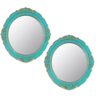 Eaoundm Dekorativer Wandspiegel, Vintage-Hängespiegel für Schlafzimmer, Wohnzimmer, Kommode, oval, 33,3 x 37,6 cm, Blau, 2 Stück