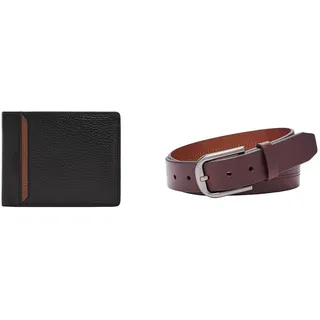 Fossil Herren Huntington Schwarzes Leder Portemonnaie und Samson Brauner Gürtel, Set