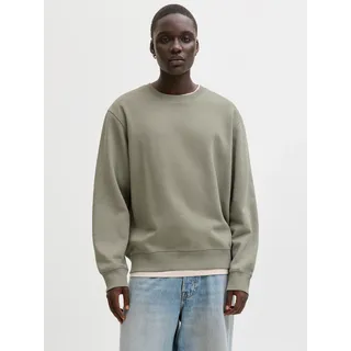 Rundhalspullover JACK & JONES "JJESTAR BASIC SWEAT CREW NECK NOOS", Herren, Gr. M, grün (vetiver), angeraute Sweatware, Obermaterial: 70% Baumwolle, 30% Polyester, unifarben, relaxed fit normal, Rundhals, Rippbündchen, Pullover Rundhalspullover, mit Rundhalsausschnitt