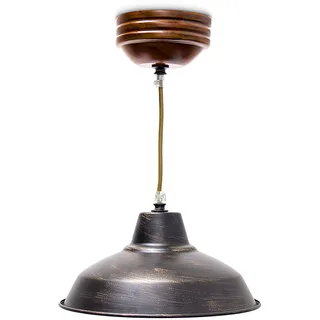 Relaxdays Hängeleuchte Industrial höhenverstellbar lackiertes Metall Holz 10018907, Dunkelbraun