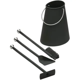 Morsø Ellipse Kaminbesteck, 4-teiliges Kaminofen Set, Stahl, 30 cm, Schwarz | Schaufel, Besen, Feuerhaken mit Blasrohr und Ascheeimer aus robustem Stahl für eine einfache und saubere Ofenpflege