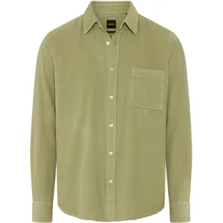 Langarmhemd BOSS ORANGE "Relegant_6_M", Herren, Gr. L (41/42), N-Gr, grün (open grün370), Cord, Obermaterial: 100% Baumwolle, unifarben, regular fit normal, Rundhals, 2-Knopf-Manschette mit Schlitz, Hemden Langarmhemd, aus weichem Cord, Regular Fit, Logo-Stickerei