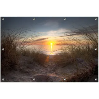 Wallario Outdoor-Poster für Garten oder Balkon, Motiv Sonnenuntergang am Strand, in ca. 80 x 120 cm - Braun