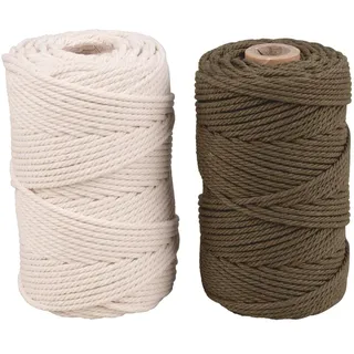 Rayher Makramee Garn, 2,2 mm ø, Set 2 Spulen à 70 m (ca. 200g/Spule) 1 Spule Creme + 1 Spule Olive, Strickgarn, Knüpfgarn, Häkelgarn, Textilgarn, Bastelgarn, 44000456