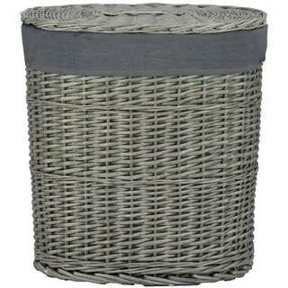 Ambia Home Wäschekorb , Grau , Holz, Textil , Weide , vollmassiv , 30 l , oval , 30x48x44 cm , Deckel, Innenfutter, handgemacht , Haushalt & Kleinelektro, Wäschepflege, Wäschekörbe & Wäschetonnen