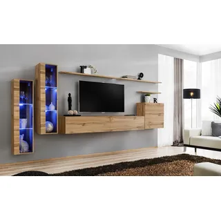 Wohnzimmermöbel Garnitur Set 7tlg Luxus Möbel Designer Wandschrank Wandregal - Braun