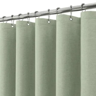 Duschvorhang Leinen mit Metall Duschvorhangringe Stoff Textil Badewannenvorhang Anti Schimmel Bad Vorhang Wasserdicht Badewanne Vorhang Schwerer Shower Curtain Badezimmer - 182 x 182cm (Salbeigrün)