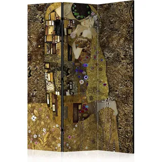 murando Raumteiler Klimt Kuss Foto Paravent 135x172 cm beidseitig auf Vlies-Leinwand Bedruckt Trennwand Spanische Wand Sichtschutz Raumtrenner braun Gold l-A-0001-z-b