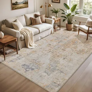 Safunion Teppich Wohnzimmer Schlafzimmer KurzFlor Modern Teppiche Groß Weich rutschfest Abstrakte (Grau/Beige/Gold/Multi, 120 x 160 cm)