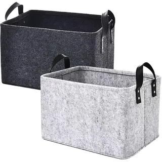 2 Stück Filzkorb Aufbewahrungsboxen Filz Filzkörbe mit Zwei Griffen Faltbare Filz Aufbewahrungskorb Filzbox für Kleidung, Handtücher, Toilettenartikel, Babyartikel, Bücher Usw (Schwarz und Grau)