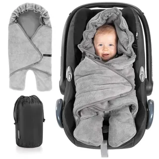 Zamboo Baby Einschlagdecke mit Füßen - Sommer - leichte Decke für Babyschalen/Autositze (passend für Maxi-Cosi, Cybex, Römer) und Kinderwagen, mit Kapuze und Tasche - Grau