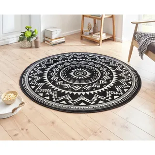 HANSE Home Teppich "Valencia" rund 9 mm Höhe Kurzflor, Modern, Vintage, Mandala, Wohnzimmer, Kinderzimmer, Flur, schwarz, creme