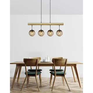 Globo Pendelleuchte Fitz 4-flammig Schwarz matt-Gold Rauchfarb. 90 x 15 x 120 cm