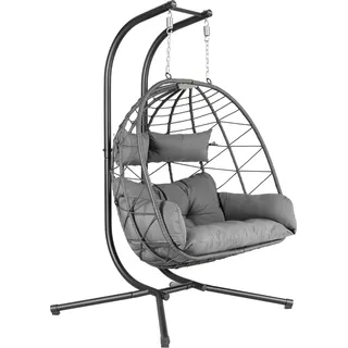 HinHocker Hängesessel für 2 Personen mit Gestell, Anthrazit, XXL Hängeschaukel Indoor und Outdoor - Grau