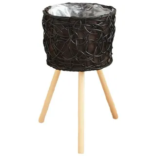 Iunipusy Blumentopf mit Füßen im Rattan Look - Blumentopf geflochten - Blumenständer im Korb Design - Blumentopf Ständermit Beinen aus Holz - Übertopf, Topf - 20cm