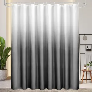 AooHome Duschvorhang 240X200cm Textil, Grau Duschvorhänge 120g/m2 Farbverlauf Badvorhang Wasserdicht Waschbar Antischimmel mit 16 Duschvorhangringen(Weiß nach Schwarz)