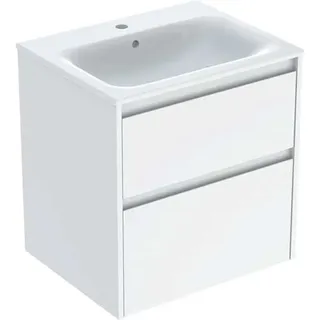 Geberit Renova Plan Set Möbelwaschtisch schmaler Rand, mit Unterschrank, 2 Schubladen, 60x62,1x48cm, 504.039.01.1, Farbe: Waschtisch: weiß, Front/Korpus: weiß/lackiert seidenglänzend