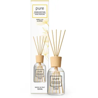 PURE ROOM EDITION 100ml Vanille & Mandel Raumduft | natürliche Inhaltsstoffe, vegan & tierversuchsfrei, Bio-Alkohol, Diffuser mit Stäbchen hergestellt in Italien