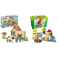 LEGO DUPLO Town Tierpflege auf dem Bauernhof, Spielzeug für Kinder ab 2 Jahre & DUPLO Deluxe Steinebox, Lernspielzeug für Mädchen und Jungen zum Bauen