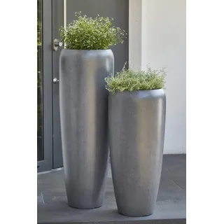 Moderne & Hochwertige Pflanzvase / Pflanzkübel – Klein: 75cm - Dunkelgrau - Fiberglas - Mit Einsatz – Indoor & Outdoor – Wetterbeständig & Frostsicher – Blumenkübel / Pflanzgefäß / Vase / Kübel