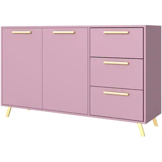 Kommode, Sideboard mit 2 Türen und 3 Schubladen in Rosa (B:138,5cm x H: 86cm x T:41cm) - Rosa