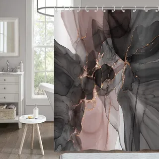 Duschvorhang Marmor 180x200, Hnmdmyi Schwarz Rosa Glitzer Gradient Luxus Abstrakt Marmor Badewanne Vorhang Modern Aquarell Textur Tinte Kunst Wasserdicht Polyester Stoff Waschbar Badevorhang mit Haken