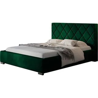 Polsterbett Málaga mit Kopfteil, 180x200 cm, Doppelbett mit Bettkasten und Lattenrost aus Holz, Velourstoff Grün - Grün