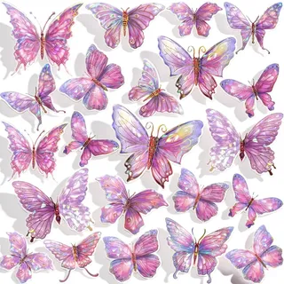 Rosa Laser wandtattoo Schmetterlinge,Schmetterling wandtattoos wandsticker mädchen 3d Wanddeko aufkleber wand deko glitzer sticker für Schlafzimmer Wohnzimmer Weihnachten Hochzeit Party Wand-Dekor