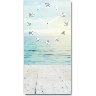 Wanduhr aus Glas – 30x60 cm - Glasbild - Glasuhr - Gehärtetes Glas -Tropischer Strand - Blau